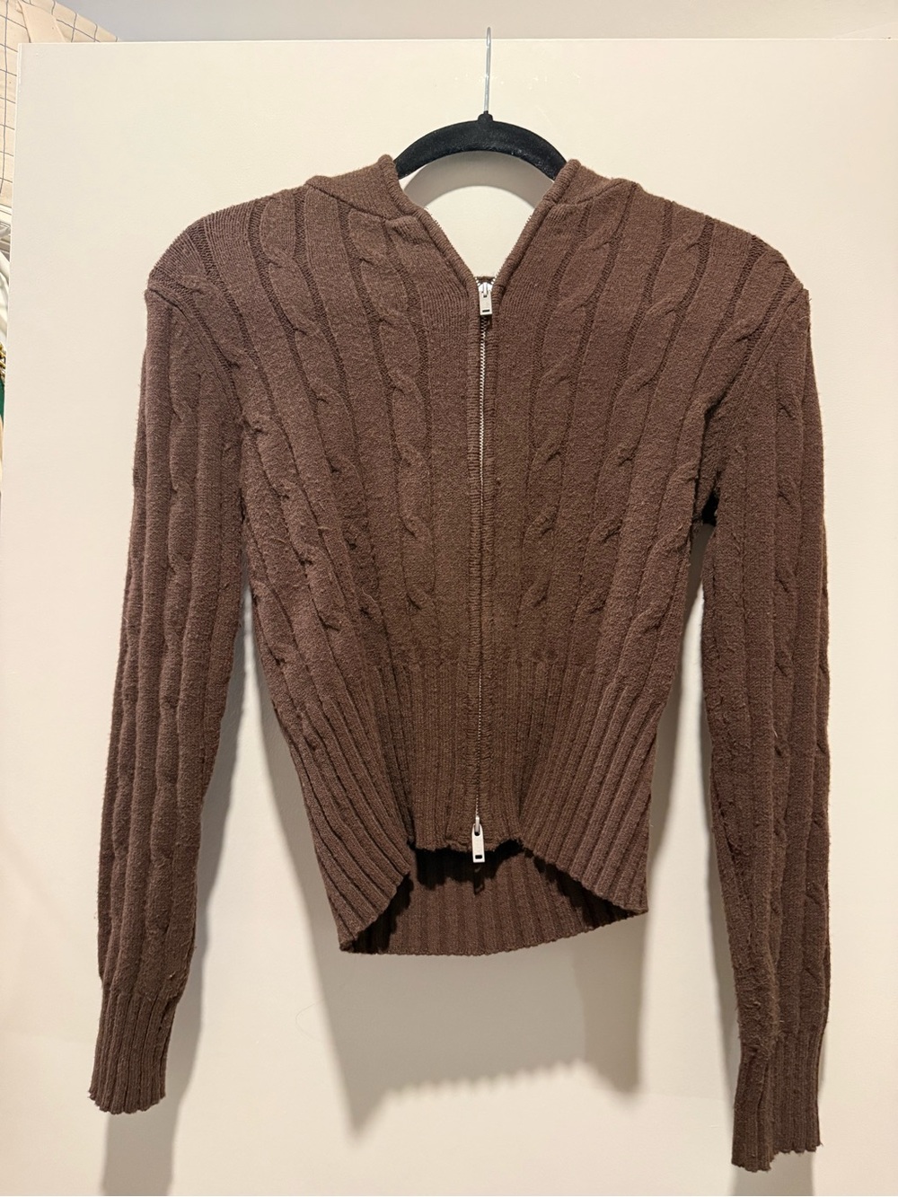 Wild Fable Brown Cable-Knit Zip Hoodie Sweater